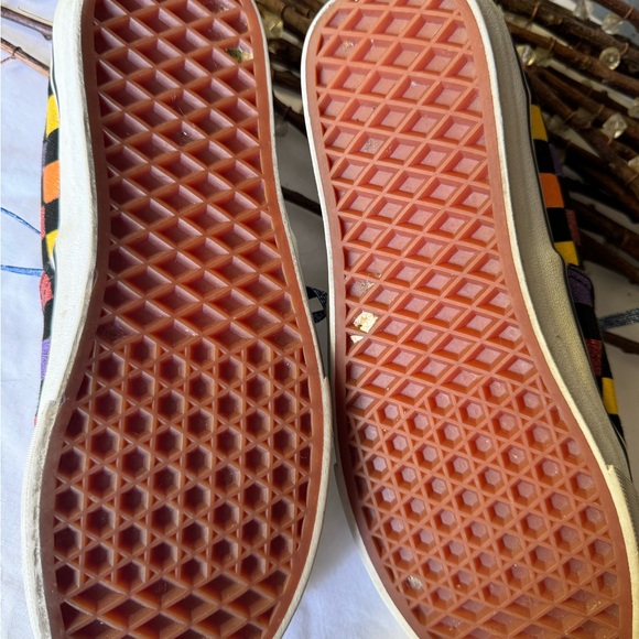 Metallic Checkered Multicolored Vans, women’s size 7.5, with Blue Sparkled Laces - Picture 7 of 13